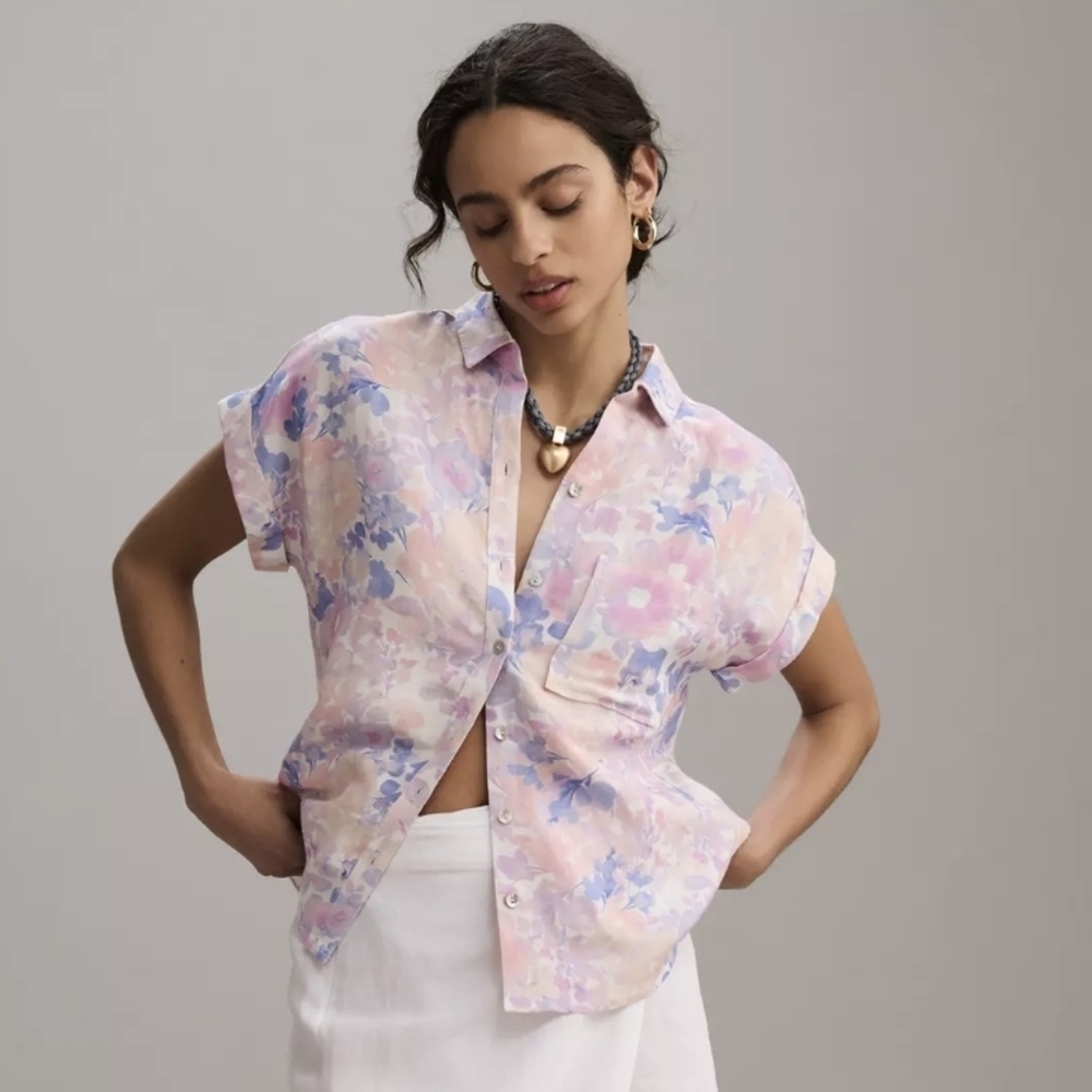 Anthropologie Cloth & Stone Women's Linen Blend Floral Surf Shirt M